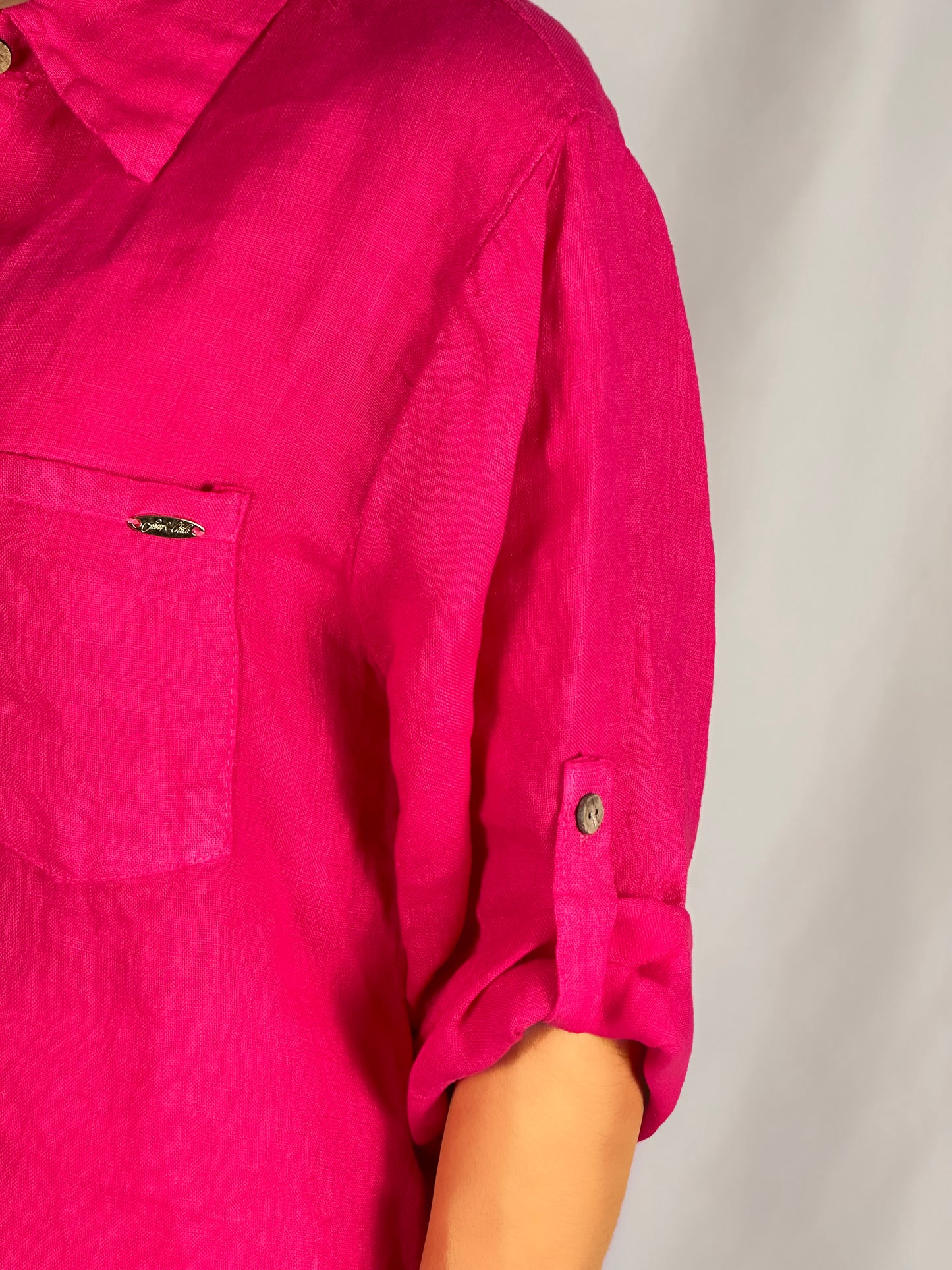 Camicione fucsia in lino con taschino