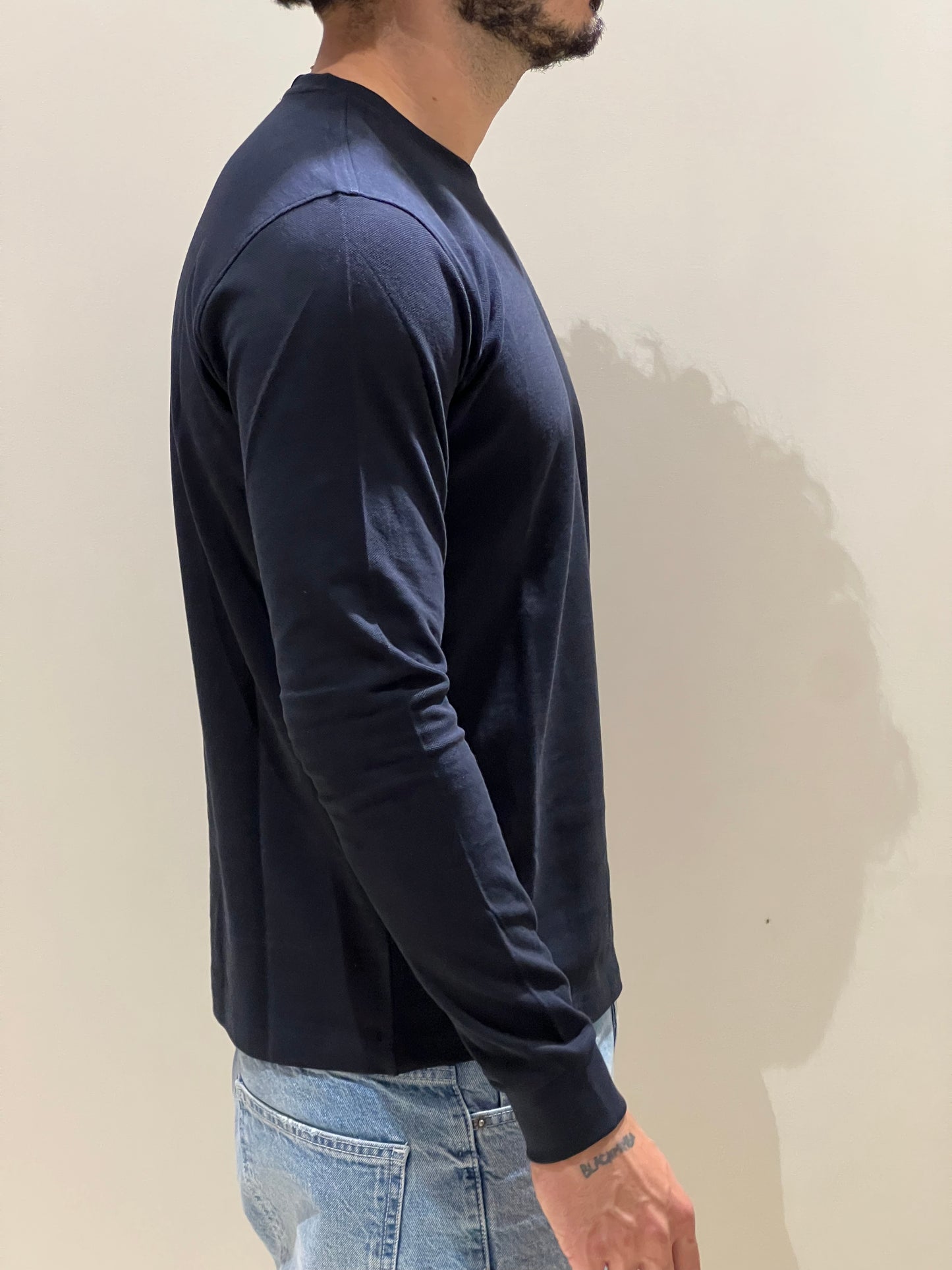 T-shirt manica lunga nido d'ape blu