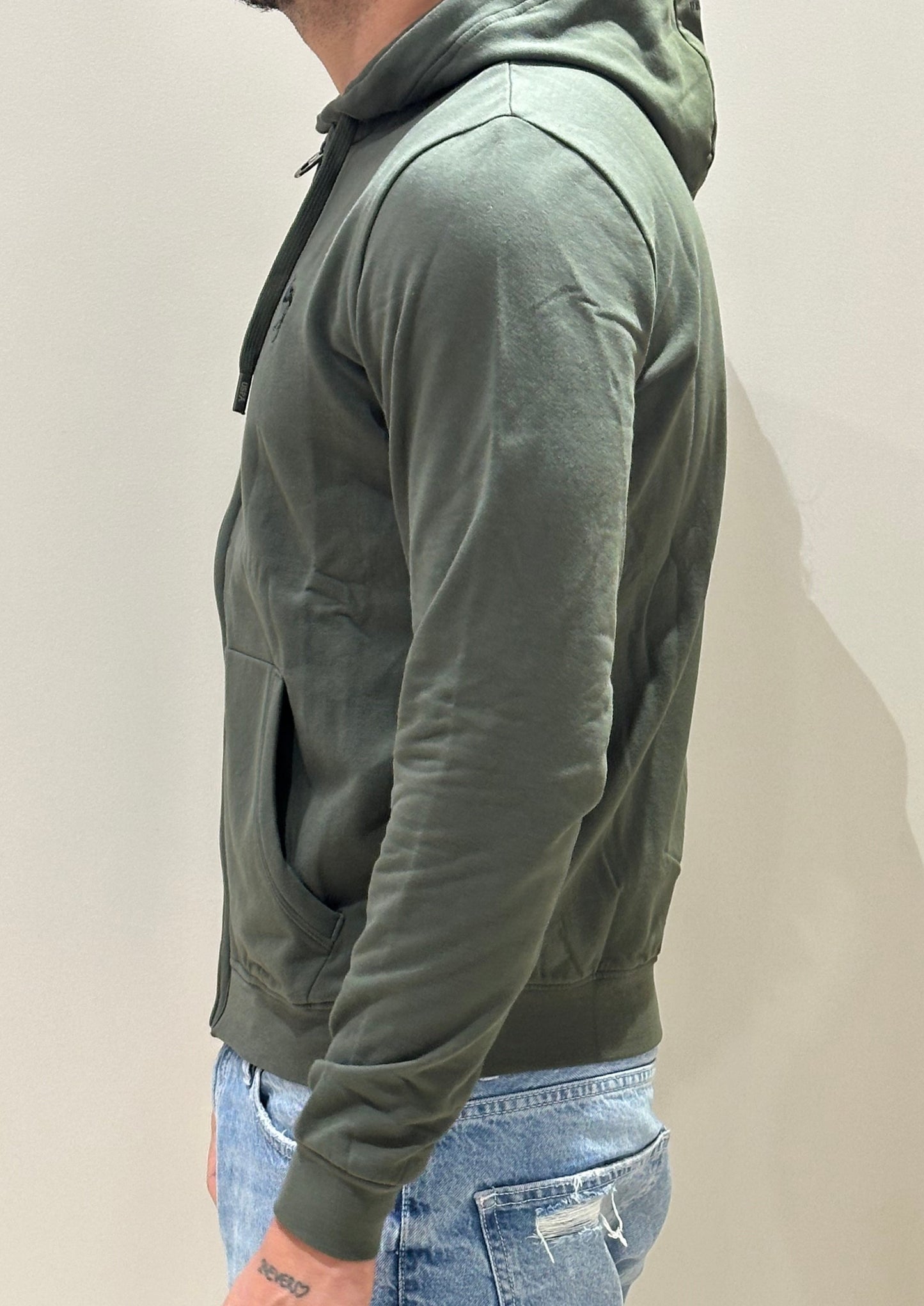 Felpa ful zip cappuccio verde militare