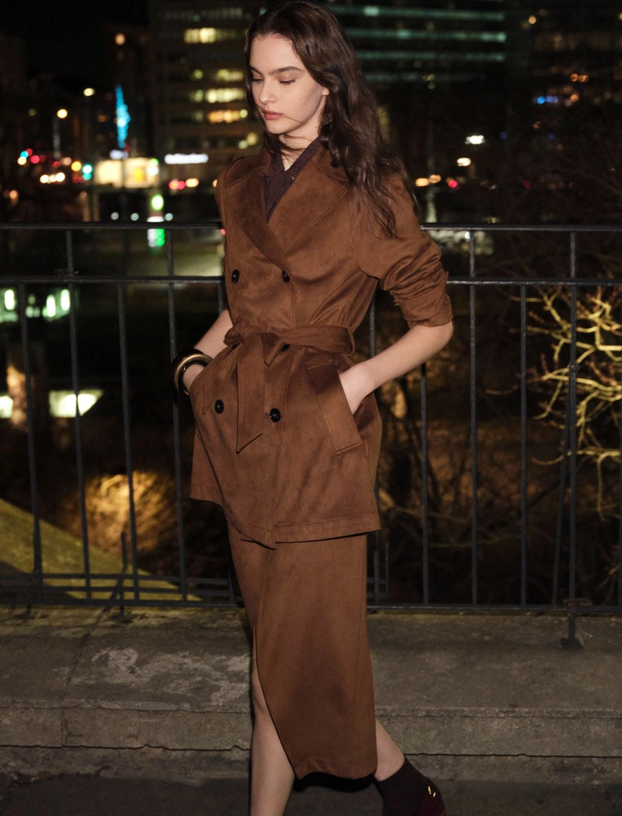 Gonna Dritto jersey suede poliestere