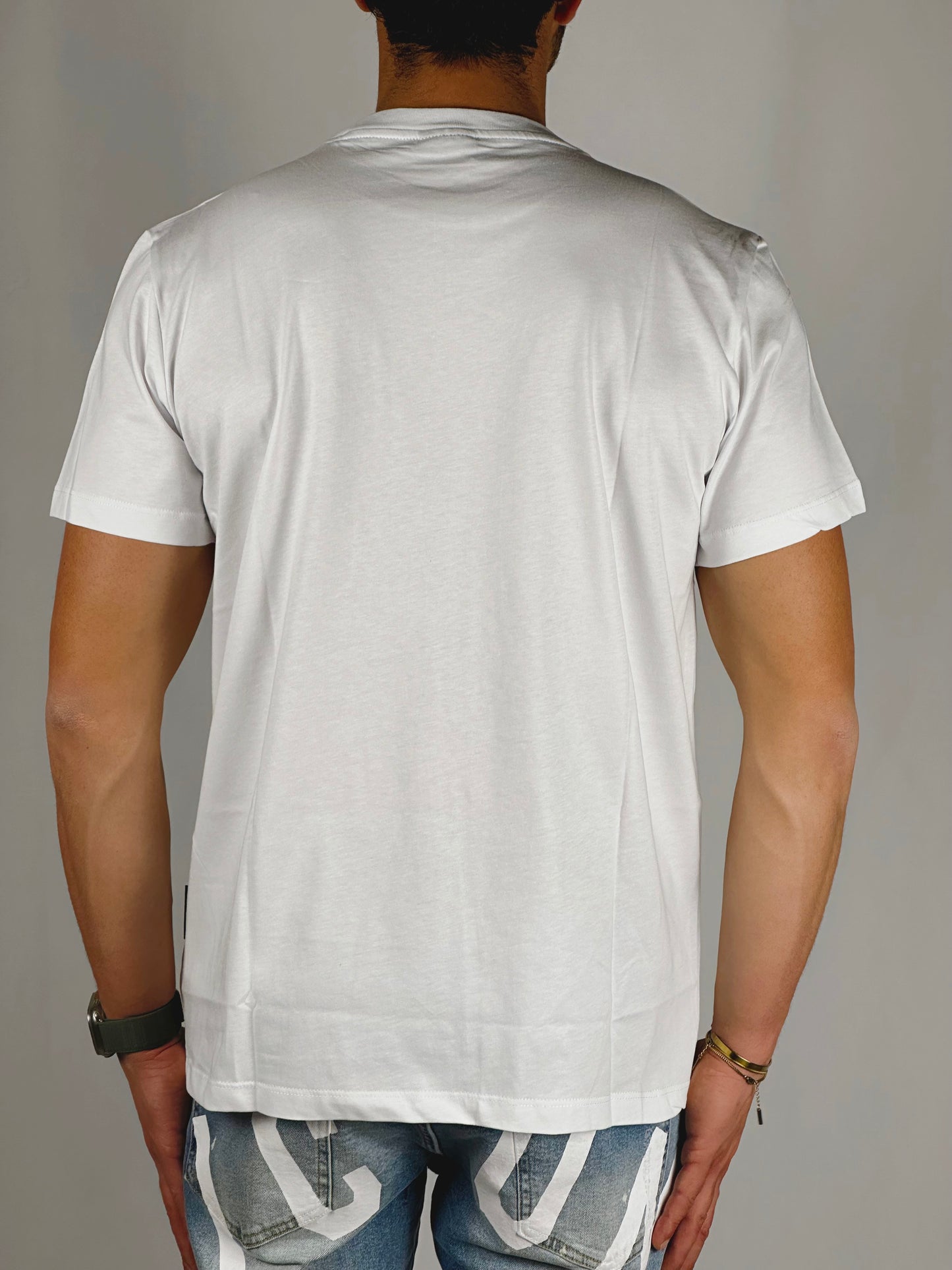 T-shirt bianca con logo bicolore fluo