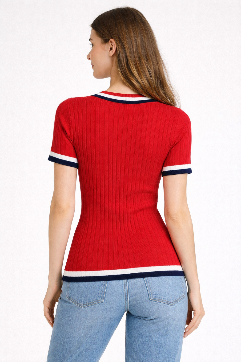 Maglia scollo v con contrasti