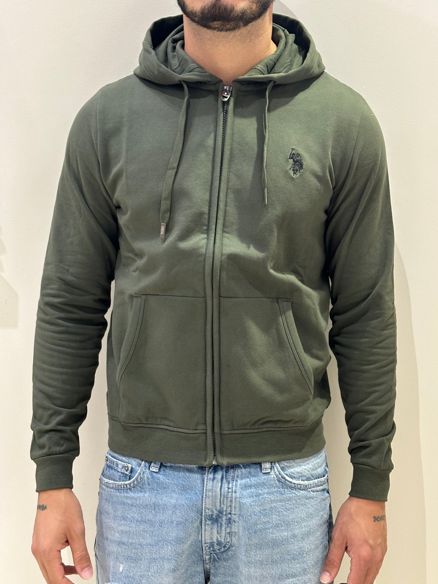 Felpa ful zip cappuccio verde militare