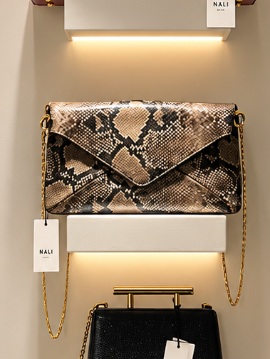 BORSA NOIR CLUTCH SNAKE MARRONE