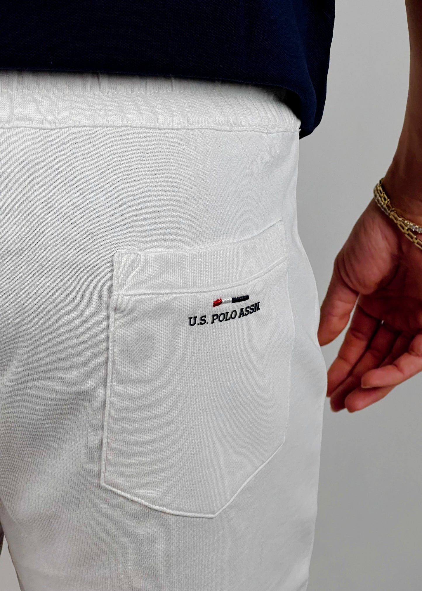 Pantaloncini edri bianco con logo blu scuro