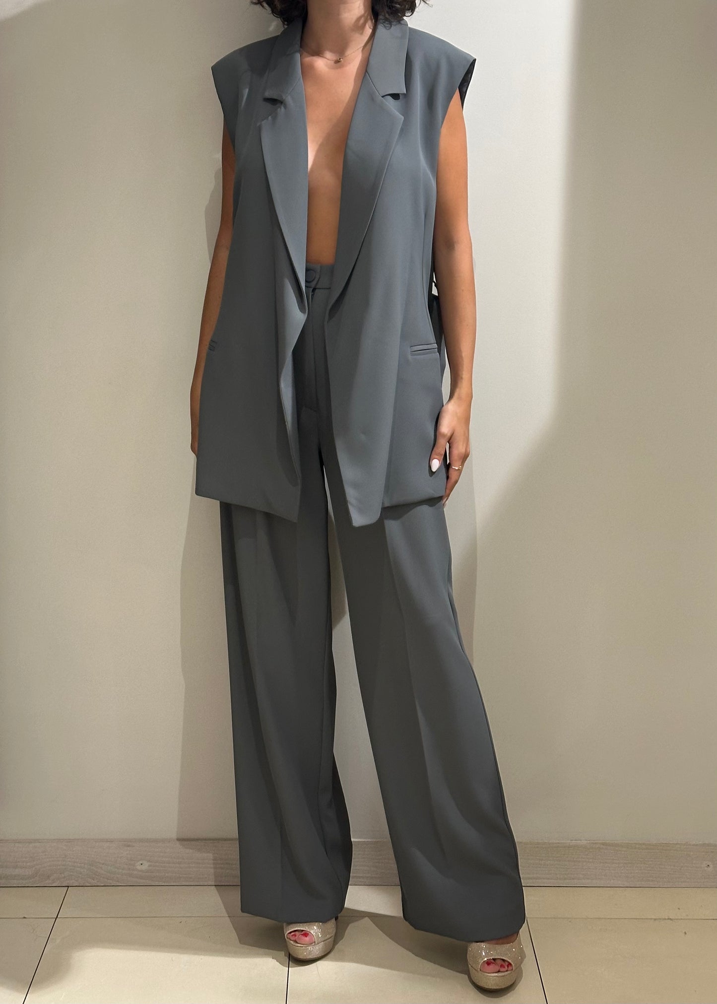 Pantalone a vita alta grigio