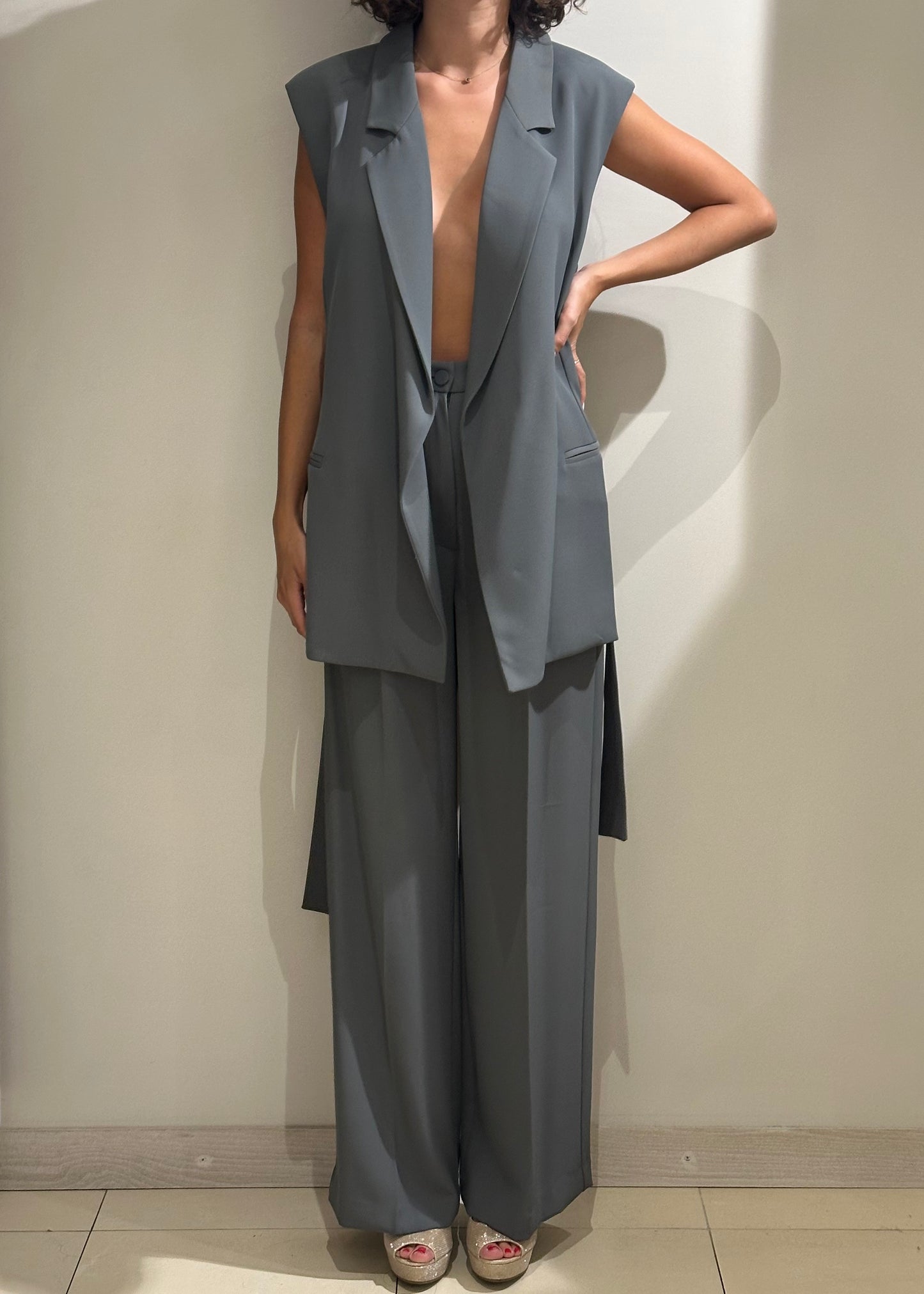 Pantalone a vita alta grigio