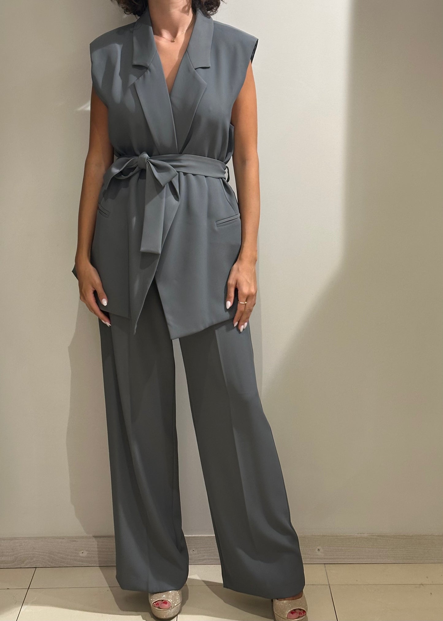 Pantalone a vita alta grigio