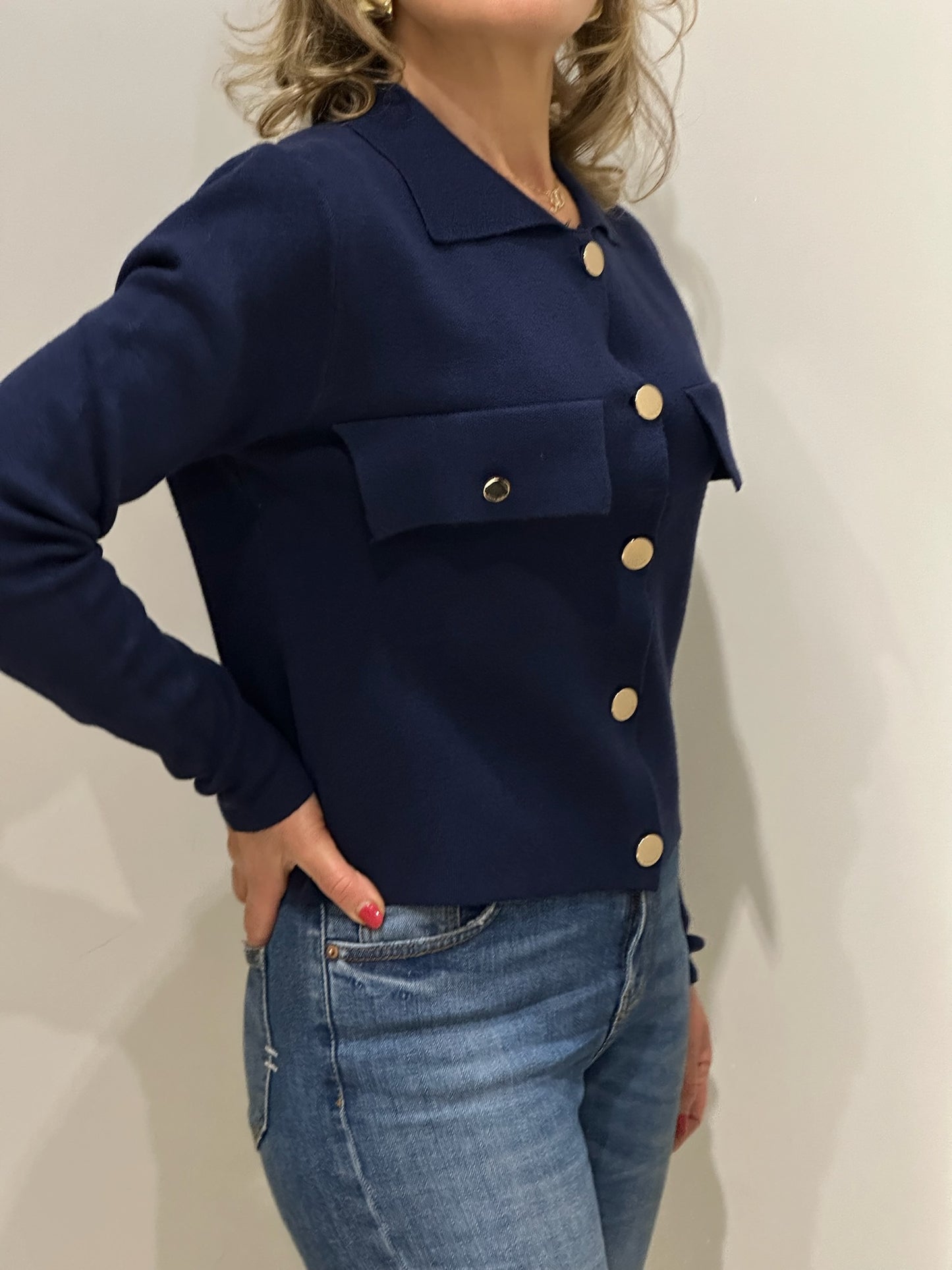 Giacca corta in maglia con tasche