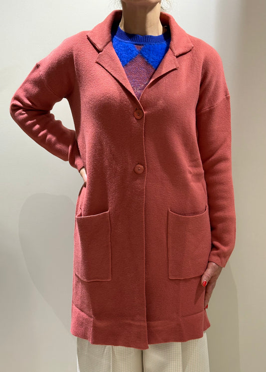 Cardigan con collo e scollo a V rosso mattone