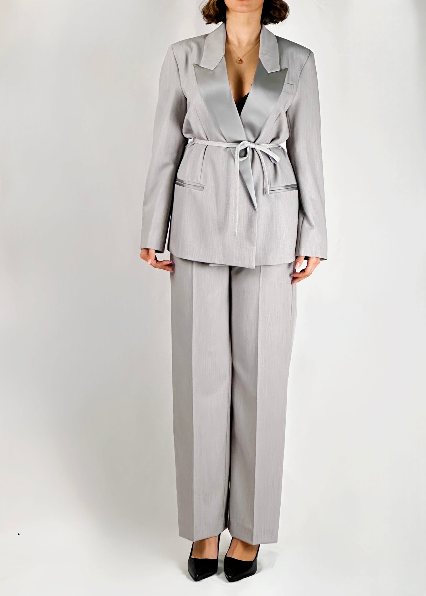 Giacca Vicolo effetto kimono grigio e raso