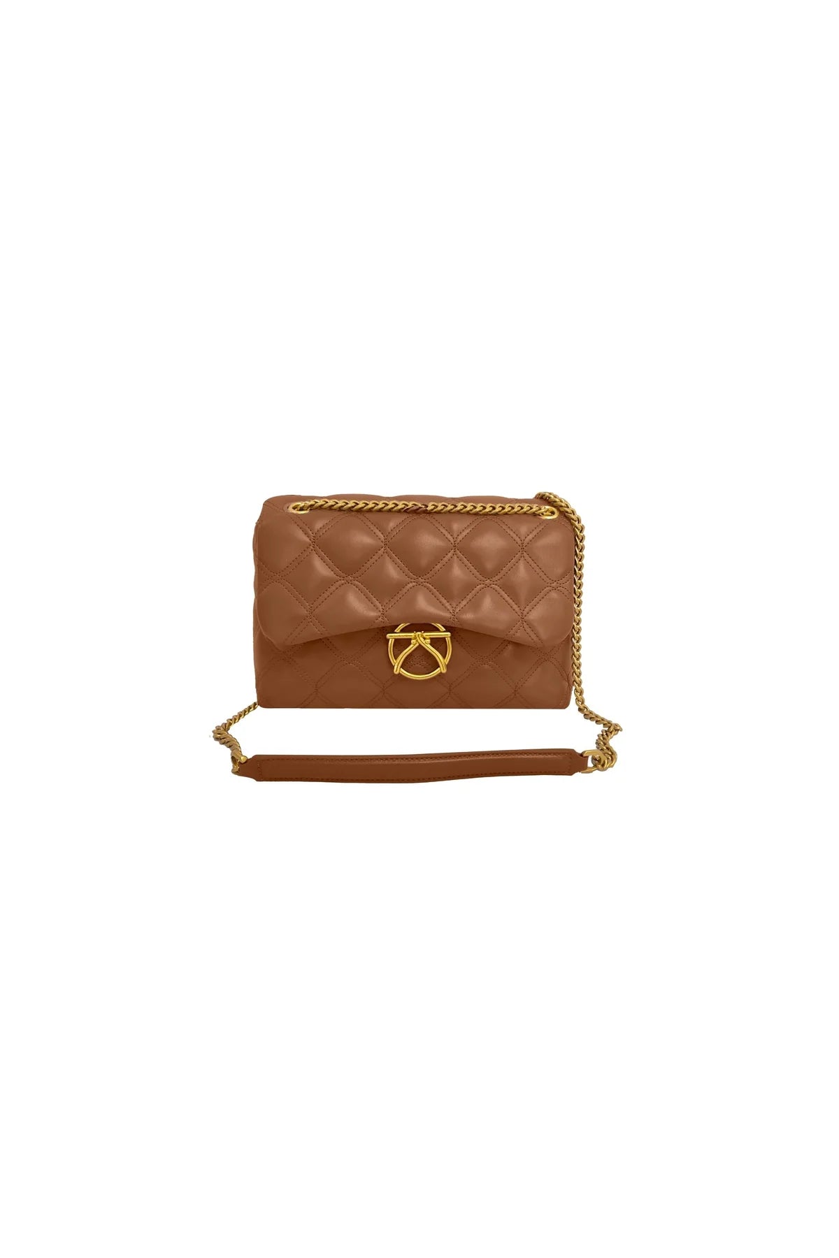 Borsa matelassé con catena dorata cannella
