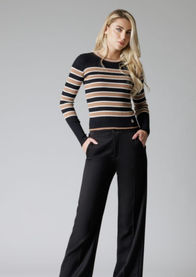 Pullover girocollo marrone nero