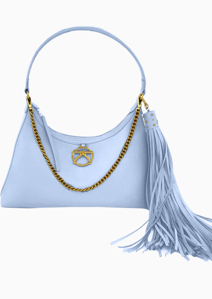 Borsa con nappina in tono colore azzurro kukubos