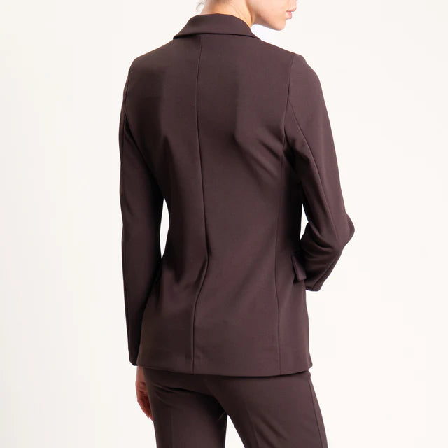 Giacca monopetto rever in raso marrone