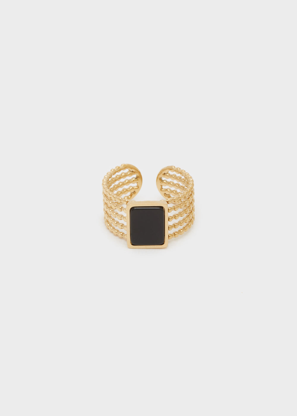 Anello regolabile pietra nera acc.ino oro