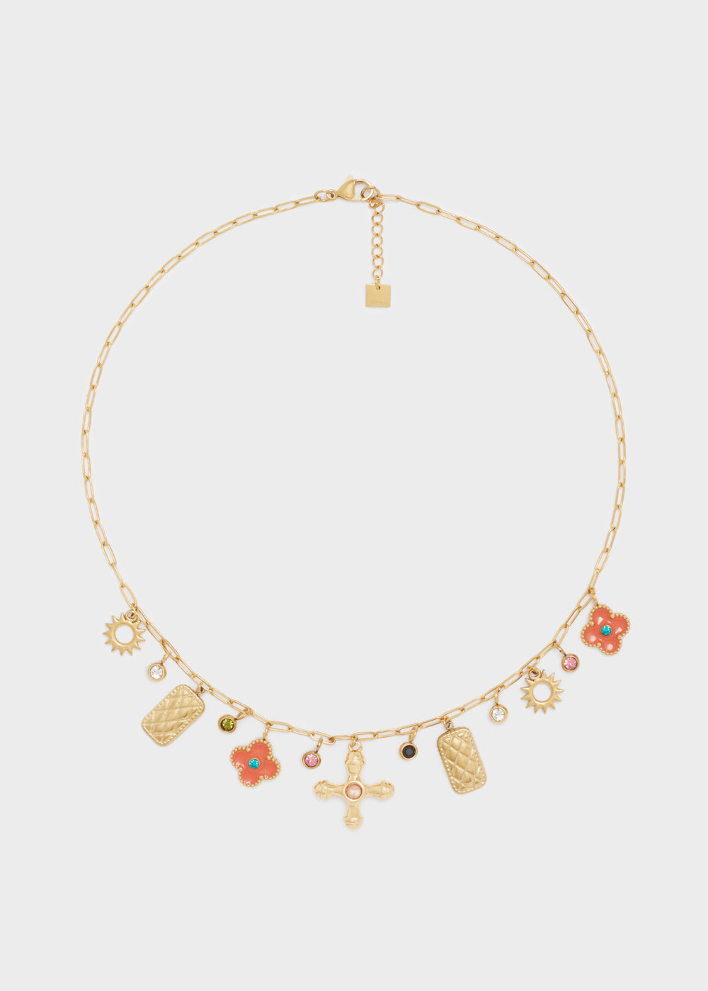 Collana multicharms croce+fiore