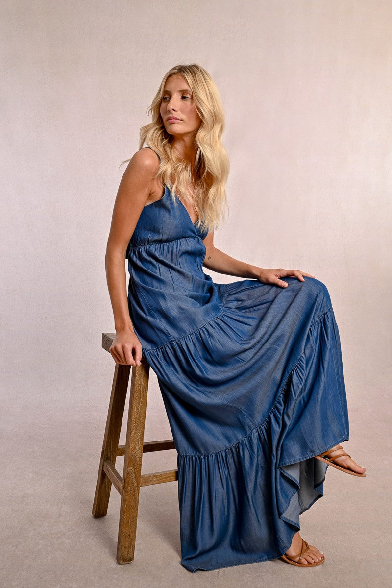 Abito Molly Bracken in denim scollo a v