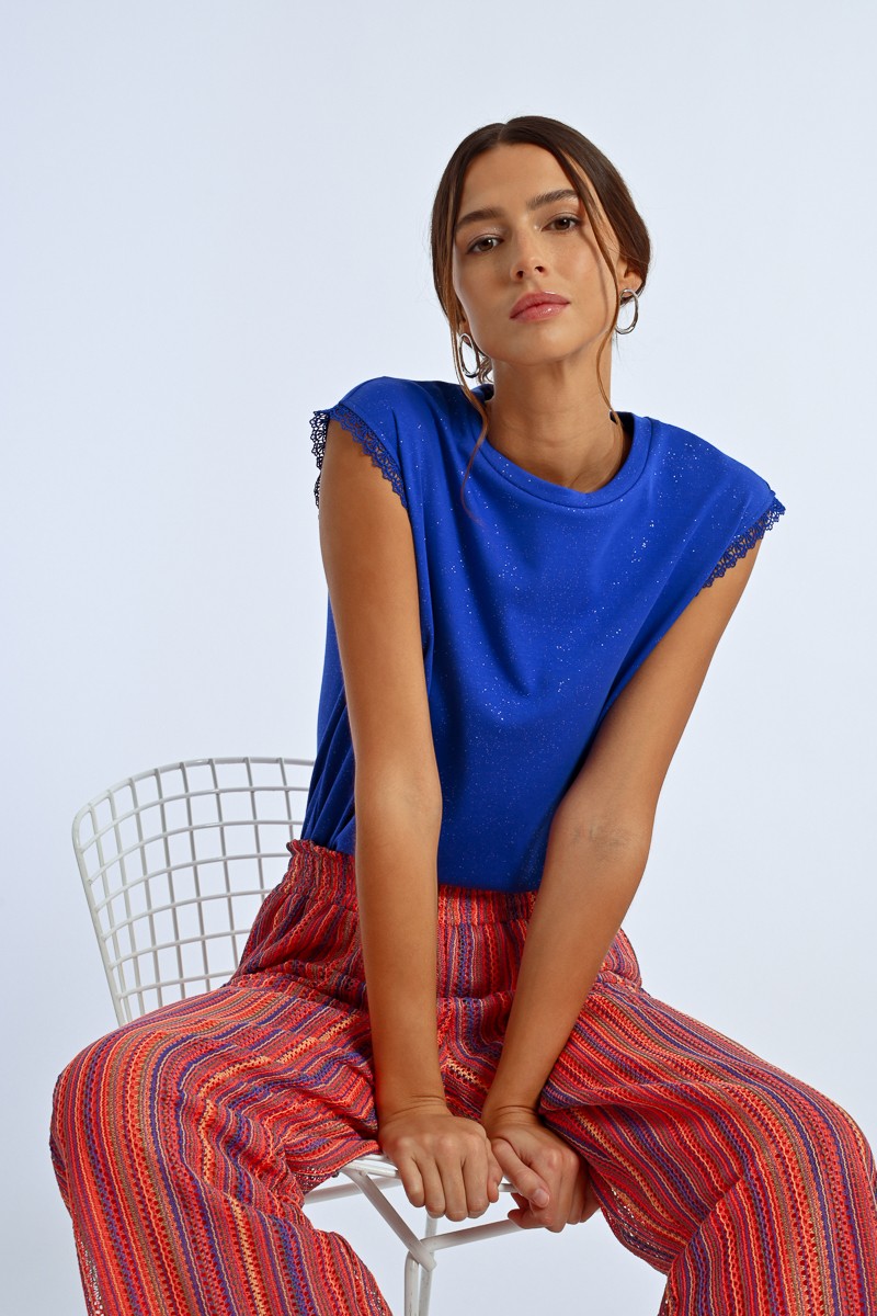 T-shirt Molly Bracken blu royal con lurex