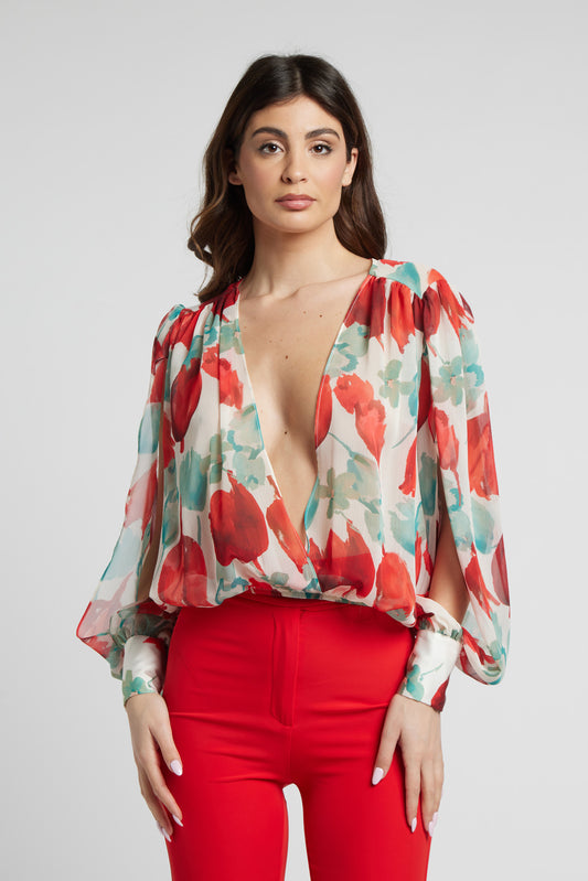 Blusa crepon fantasia+raso