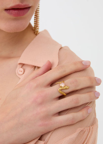 Anello serpente con pietra oro
