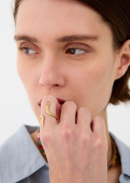 Anello snake con pietra inox oro