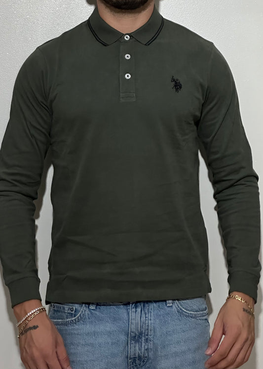 Polo maniche lunghe verde militare