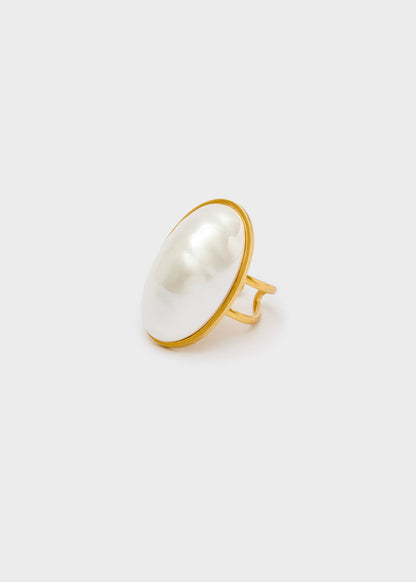 Anello ovale acciaio inossidabile oro perla