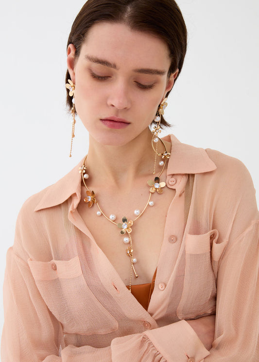 Collana flowers con pietre oro