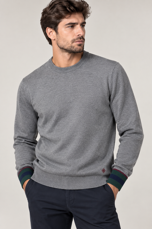 Pull girocollo visc/nyl contrasti