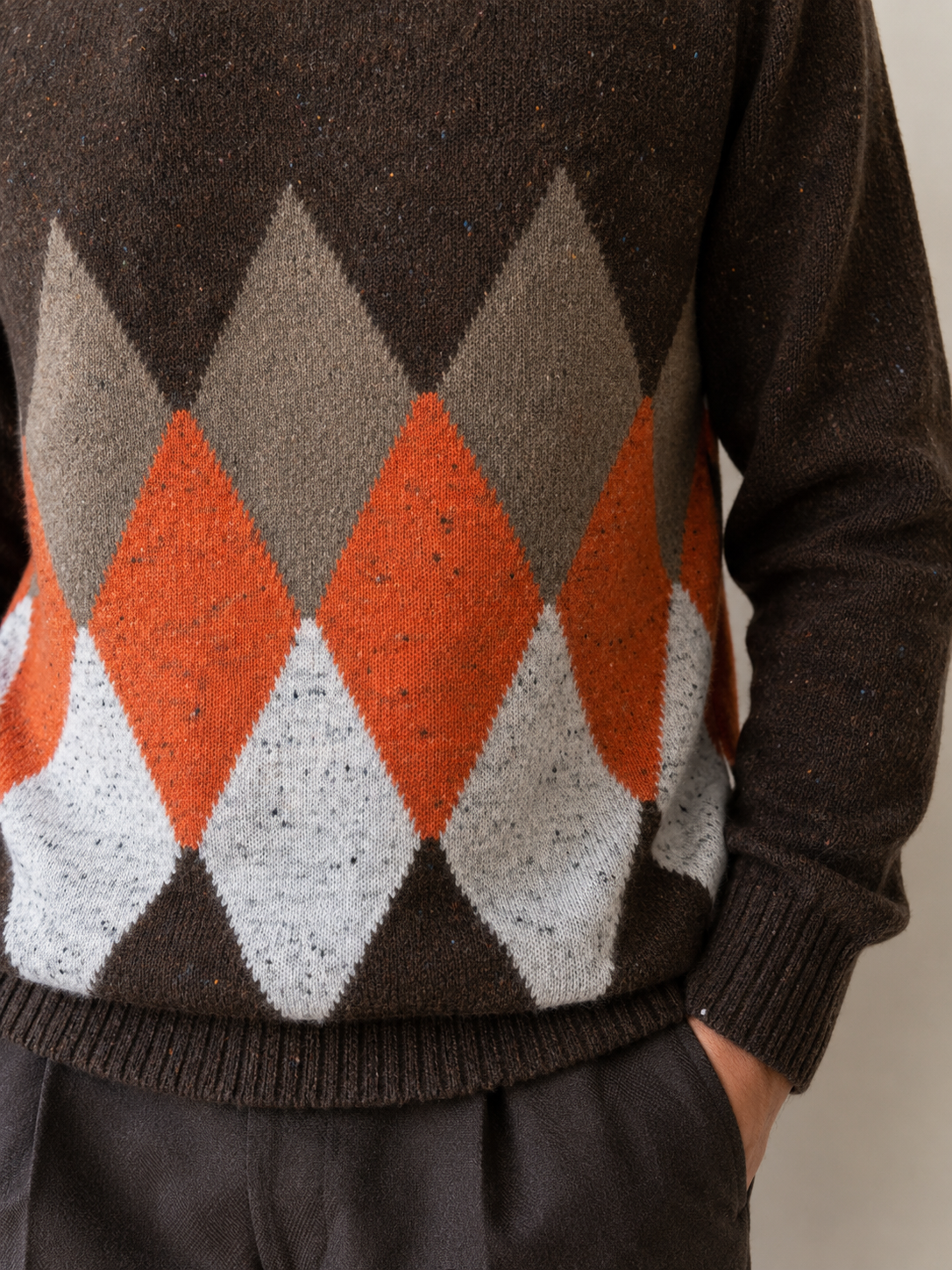 Pull girocollo intarsio a rombi