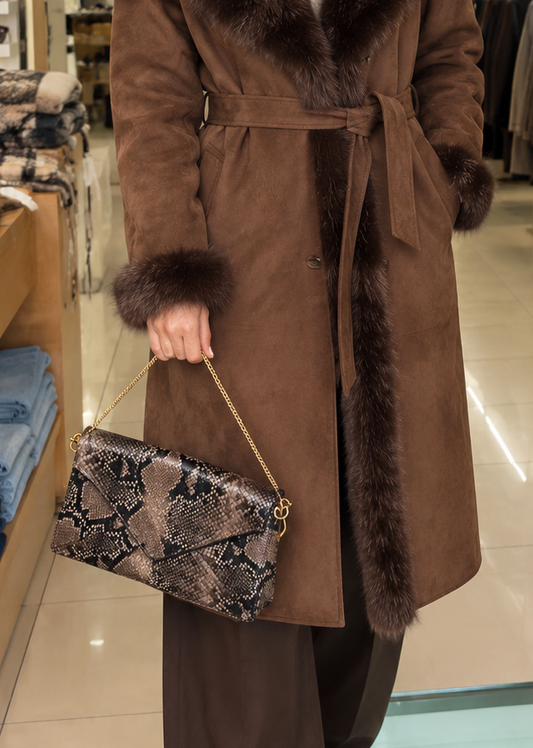 BORSA NOIR CLUTCH SNAKE MARRONE