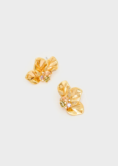 Orecchini half flowers con pietre oro