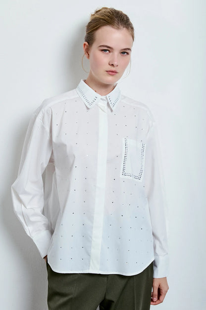 CAMICIA OVER STRASS BIANCO