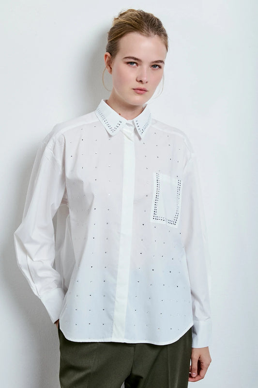 CAMICIA OVER STRASS BIANCO