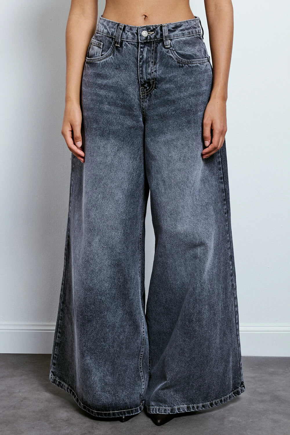 JEANS WIDE LEG BLACK DENIM