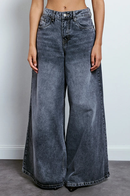 JEANS WIDE LEG BLACK DENIM