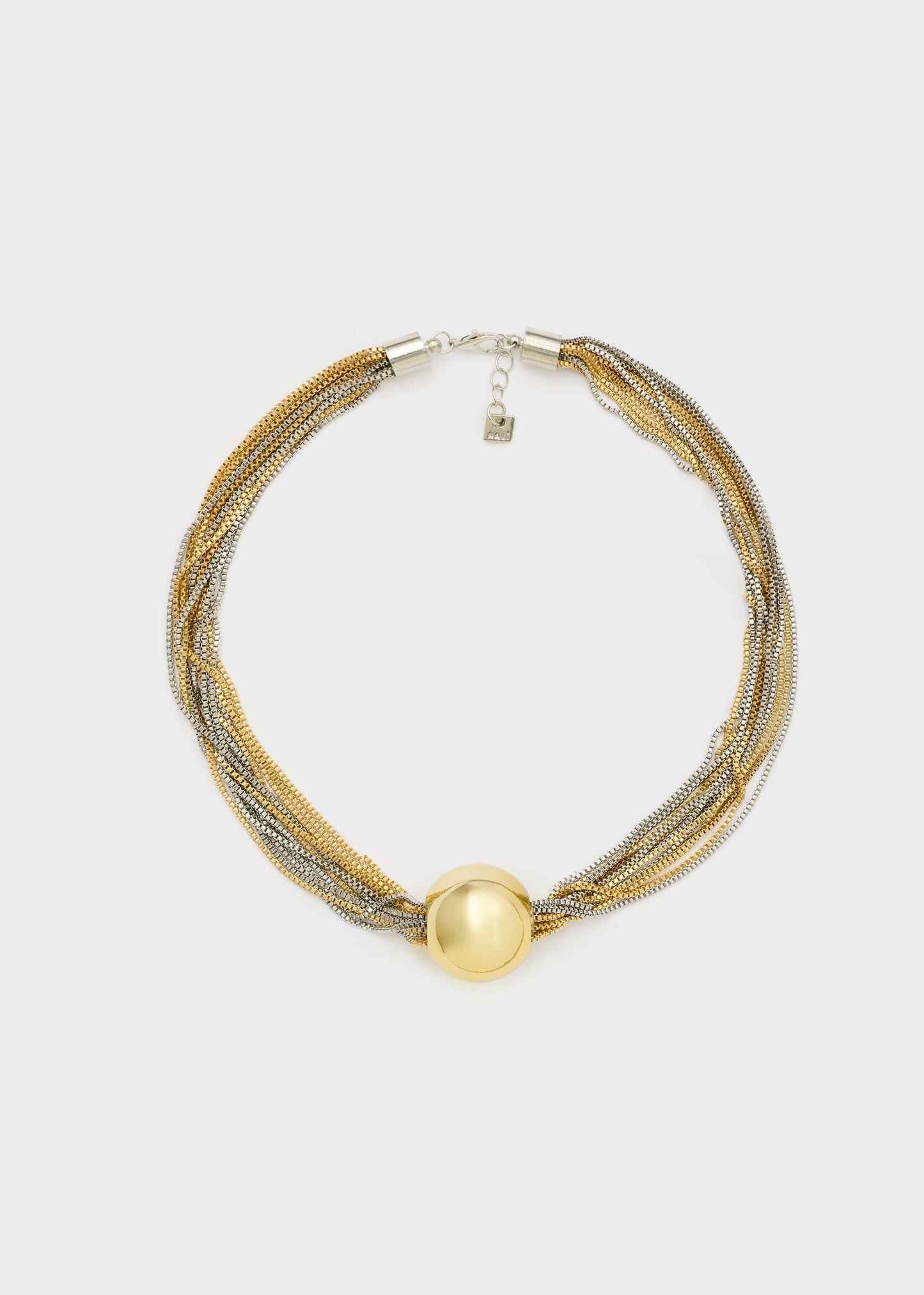 Collana multifilo con sfera oro e argento