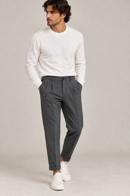 PANT. 'TAPERED FIT' 1 PINCE TASCHE DOPPIO