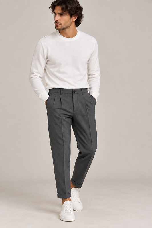 PANT. 'TAPERED FIT' 1 PINCE TASCHE DOPPIO
