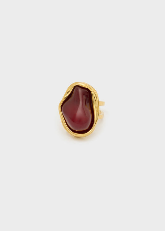 Anello regolabile con pietra rosso oro