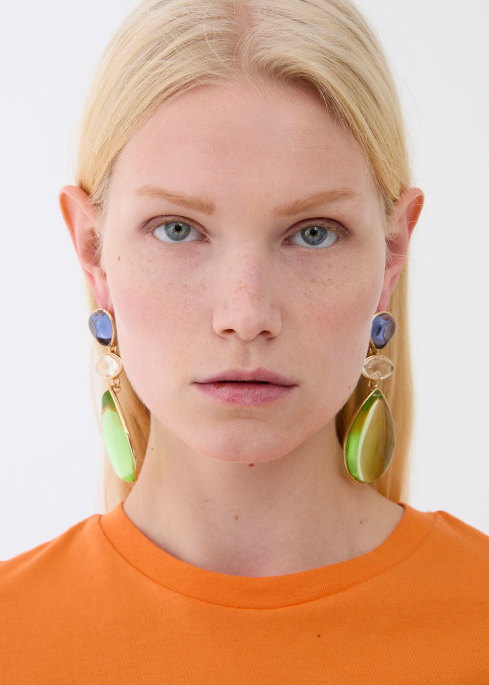 Orecchini pendenti jean verde e oro