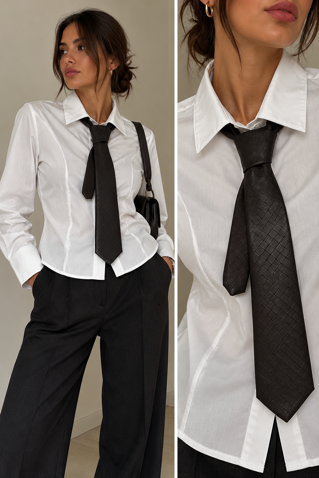 CAMICIA CON CRAVATTA ECO BIANCO/MOKA