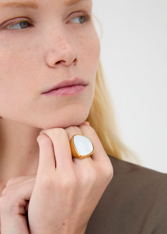 Anello over con perla oro