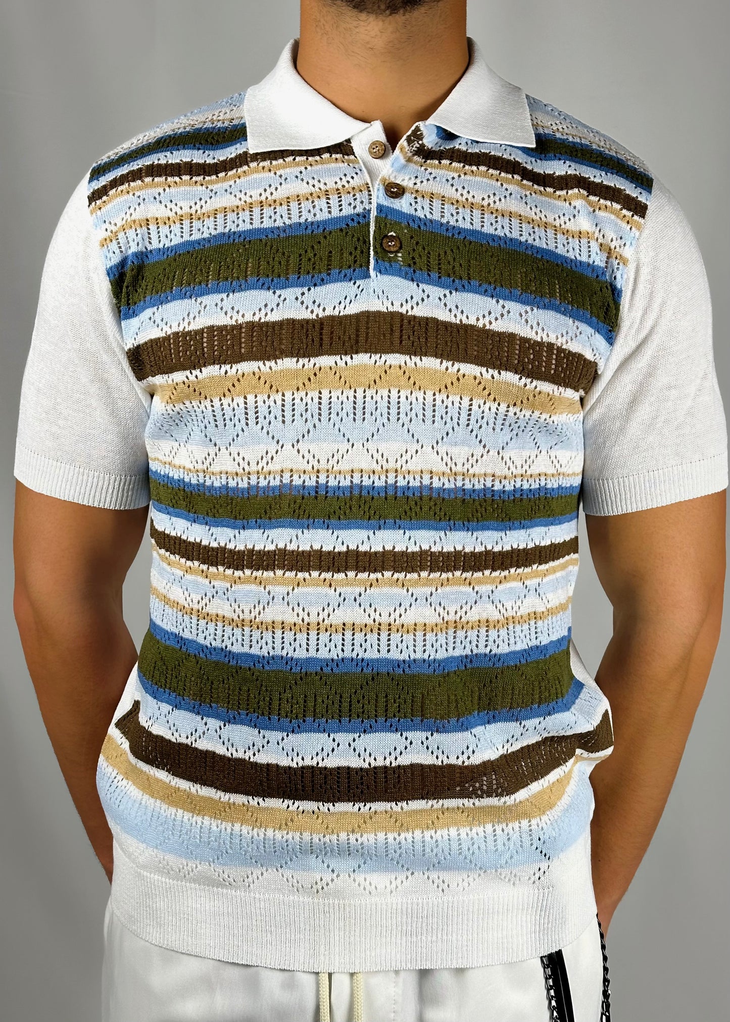 Maglia polo traforata rigata