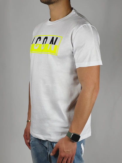 T-shirt bianca con logo bicolore fluo