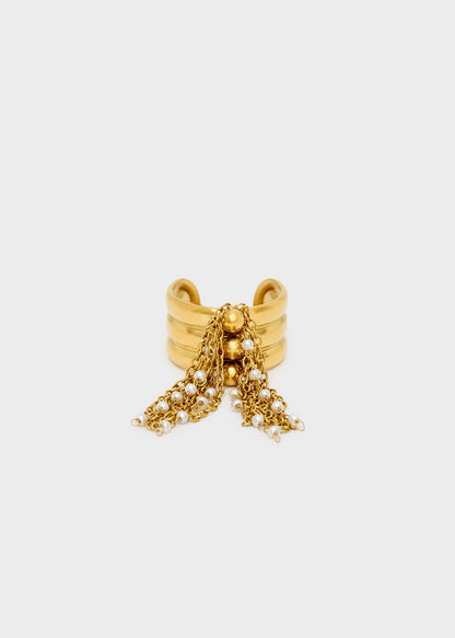 Anello double con frange e perle oro