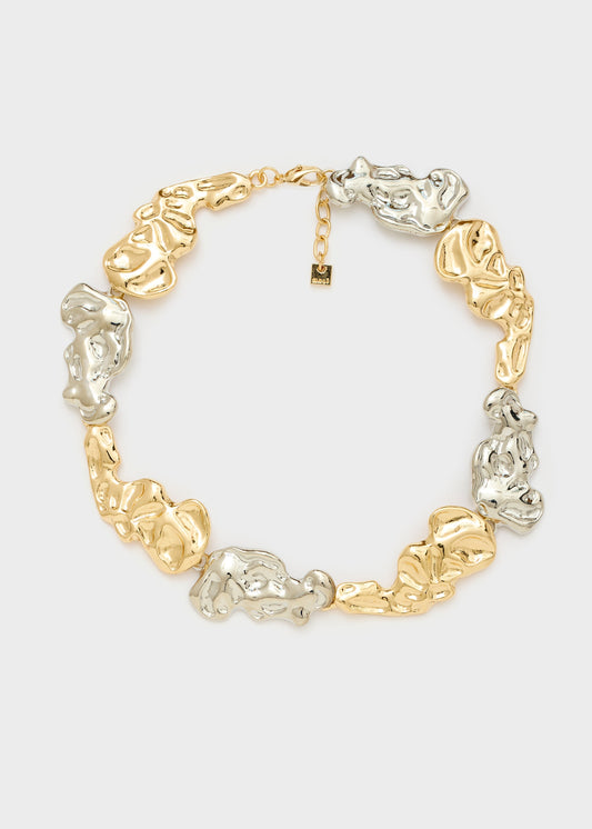 Collana girocollo martellata argento e oro