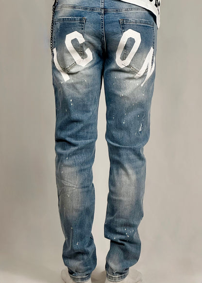 Jeans cinque tasche con logo bianco