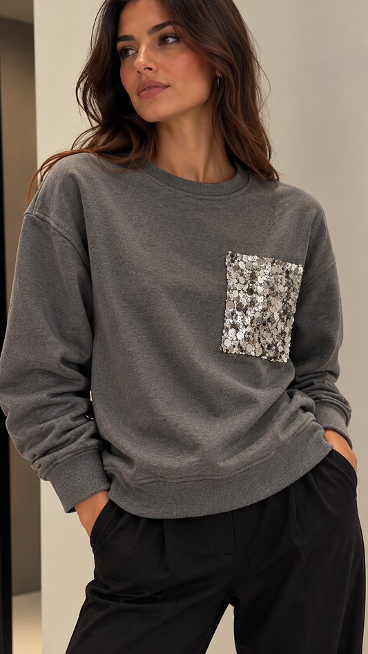 FELPA GC CON TASCA PAILLETTES GRIGIO